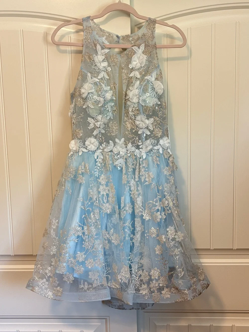 NWT Jovani 22515 tulle and glitter cocktail dress light blue size 6